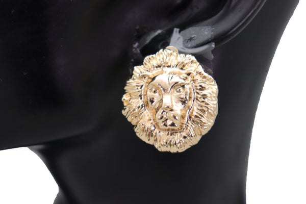 Brand New Women Sexy Earrings Set Bling Fashion Jewelry Gold Metal Lion Head Clip On Charm