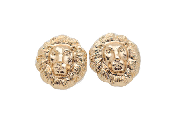 Brand New Women Sexy Earrings Set Bling Fashion Jewelry Gold Metal Lion Head Clip On Charm