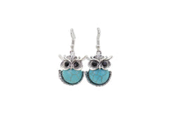 Earrings Set Silver Metal Owl Bird Western Jewelry Turquoise Blue Bead