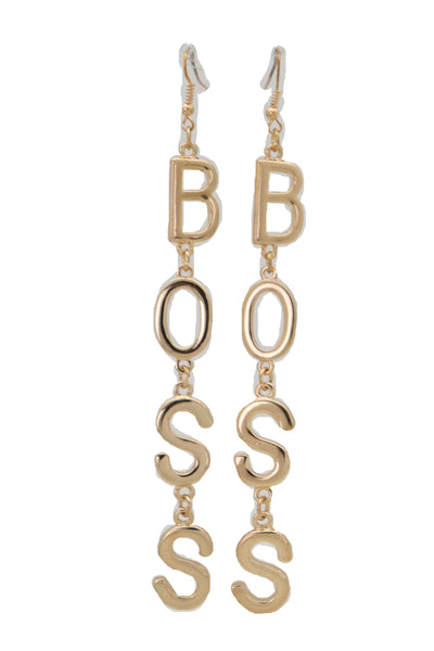 Brand New Women Hook Earrings Set Gold Metal Long BOSS Word Charm Hip Hop Fashion Jewelry
