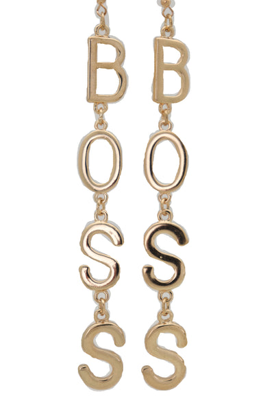 Brand New Women Hook Earrings Set Gold Metal Long BOSS Word Charm Hip Hop Fashion Jewelry