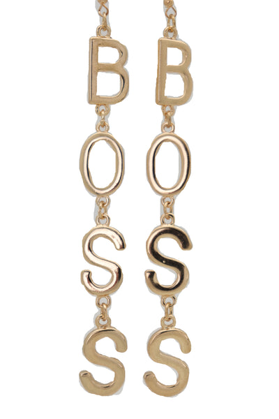 Brand New Women Hook Earrings Set Gold Metal Long BOSS Word Charm Hip Hop Fashion Jewelry