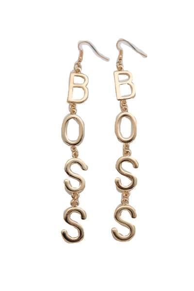Brand New Women Hook Earrings Set Gold Metal Long BOSS Word Charm Hip Hop Fashion Jewelry