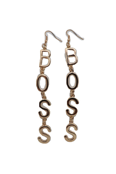 Brand New Women Hook Earrings Set Gold Metal Long BOSS Word Charm Hip Hop Fashion Jewelry