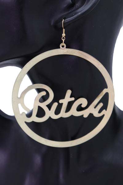 Brand New Women Earrings Set Celebrity Fashion Jewelry Big Hoop Gold Metal BITCH Hip Hop