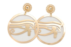 Earrings Set Egyptian Big Hoop Gold Metal The Eye Horus