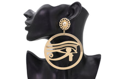 Earrings Set Egyptian Big Hoop Gold Metal The Eye Horus