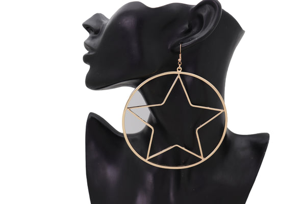 Brand New Women Earring Set Big Gold Metal Hoop Texas Lone Star Bling Fashion Hot Jewelry