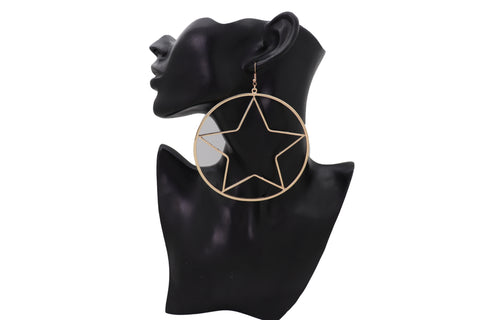 Brand New Women Earring Set Big Gold Metal Hoop Texas Lone Star Bling Fashion Hot Jewelry