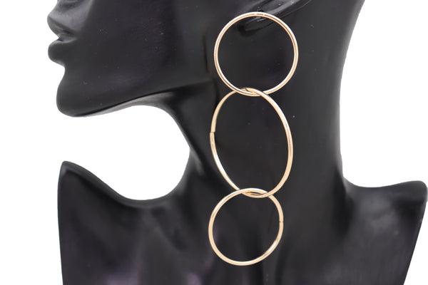 Brand New Women Earrings Set Bling Fashion Jewelry 3 Circles Hoop Gold Metal Hot Long Drop