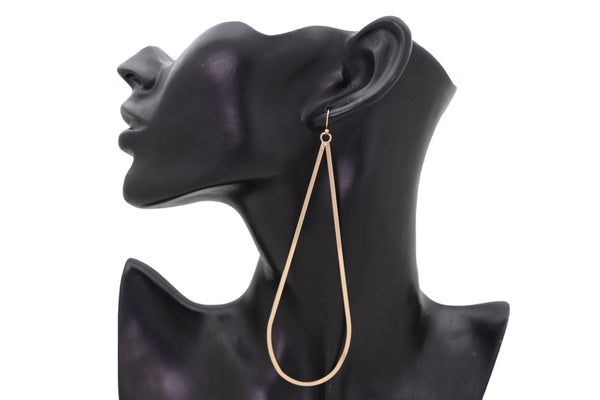 Brand New Women Hook Earrings Set Fashion Jewelry Gold Color Metal Dangle Water Drop Hoop