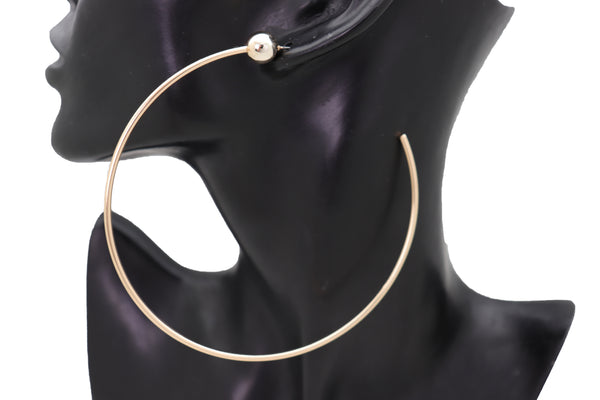 Brand New Women Earrings Set Gold Metal Large Size Open Hoop Style Sexy Fashion Jewelry