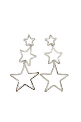 Silver 3-Star Outline Drop Earrings