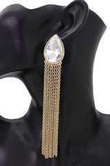 Teardrop Gem Long Metal Tassel Earrings