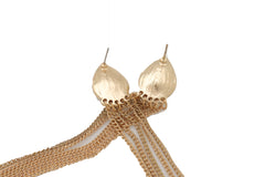 Silver Teardrop Gem Extra Long Gold Metal Tassel Earrings