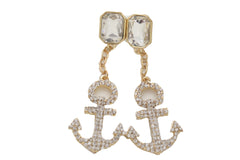 Earring Set Elegant Gold Metal Anchor Nautical Bling Charm