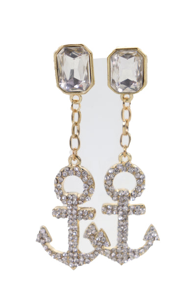 Brand New Women Earring Set Elegant Fashion Jewelry Gold Metal Anchor Nautical Bling Charm
