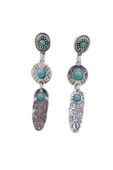 Earrings Ethnic Silver Metal Native Feathers Jewelry Turquoise Blue Beads