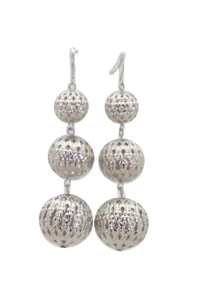 Brand New Women Hook Earrings Set Fashion Jewelry Silver Mesh Metal Disco 3 Balls Dangle
