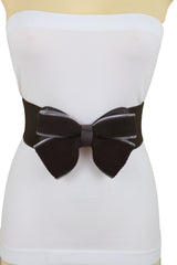 Wide Elastic Brown Bow Tie Fashion Belt Hip High Waist Zipper Fit Size S M