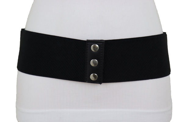 Brand New Women Black Elastic Belt Hip High Waist Silver Metal Crown Bling Stud Size M L (M/L)