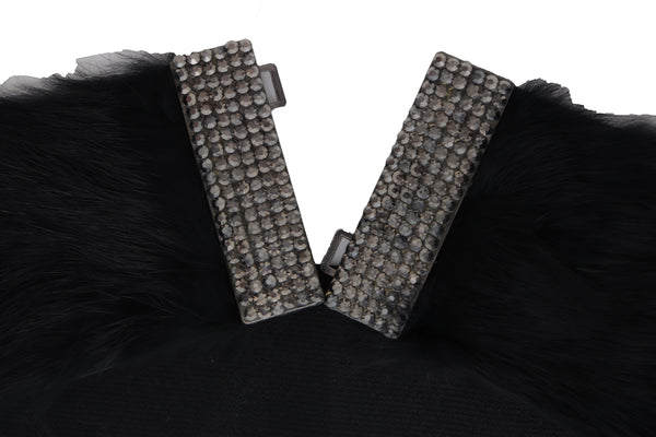 Women Black Wide Elastic Hip Waist Fashion Belt Faux Fur Fancy Style Size M L