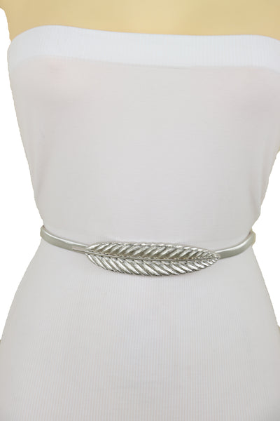 Brand New Women Silver Metal Leaf Elastic Waistband Fashion Belt Hip High Waist Size S M L
