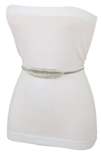 Brand New Women Silver Metal Leaf Elastic Waistband Fashion Belt Hip High Waist Size S M L
