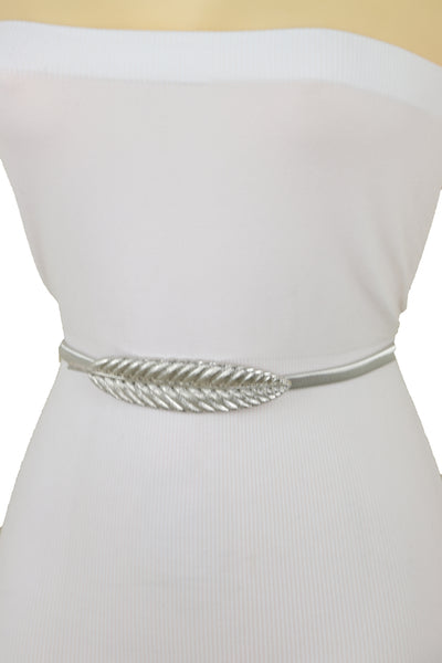 Brand New Women Silver Metal Leaf Elastic Waistband Fashion Belt Hip High Waist Size S M L