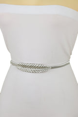 Silver Metal Leaf Elastic Waistband Fashion Belt Hip High Waist Size S M L