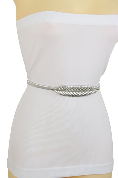 Brand New Women Silver Metal Leaf Elastic Waistband Fashion Belt Hip High Waist Size S M L