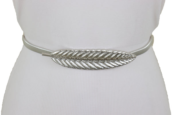 Brand New Women Silver Metal Leaf Elastic Waistband Fashion Belt Hip High Waist Size S M L