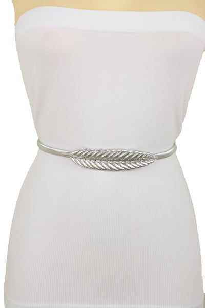 Brand New Women Silver Metal Leaf Elastic Waistband Fashion Belt Hip High Waist Size S M L
