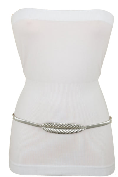 Brand New Women Silver Metal Leaf Elastic Waistband Fashion Belt Hip High Waist Size S M L