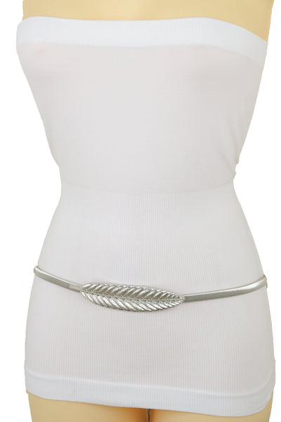 Brand New Women Silver Metal Leaf Elastic Waistband Fashion Belt Hip High Waist Size S M L