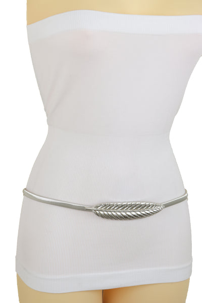Brand New Women Silver Metal Leaf Elastic Waistband Fashion Belt Hip High Waist Size S M L