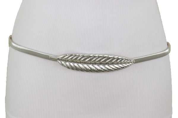 Brand New Women Silver Metal Leaf Elastic Waistband Fashion Belt Hip High Waist Size S M L
