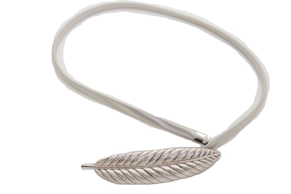 Brand New Women Silver Metal Leaf Elastic Waistband Fashion Belt Hip High Waist Size S M L