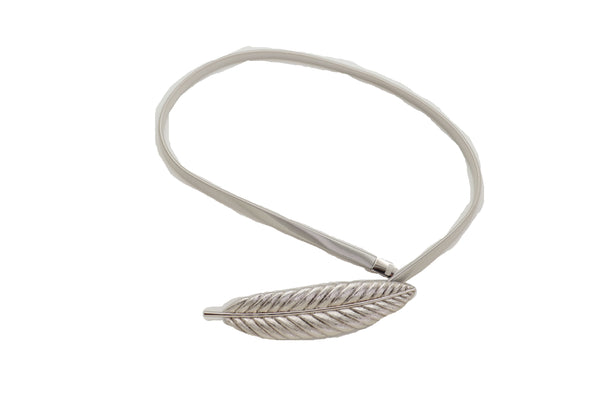 Brand New Women Silver Metal Leaf Elastic Waistband Fashion Belt Hip High Waist Size S M L