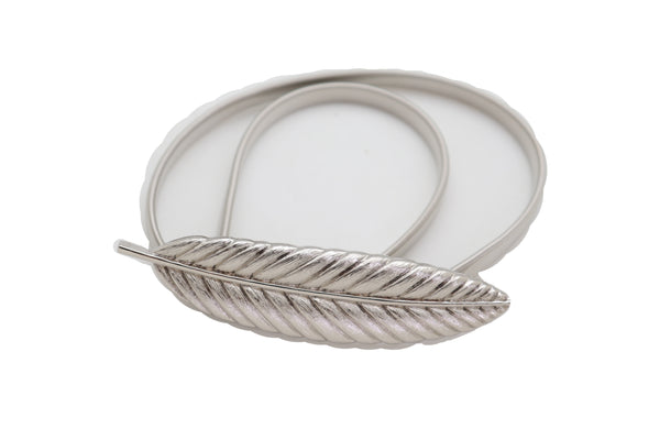 Brand New Women Silver Metal Leaf Elastic Waistband Fashion Belt Hip High Waist Size S M L