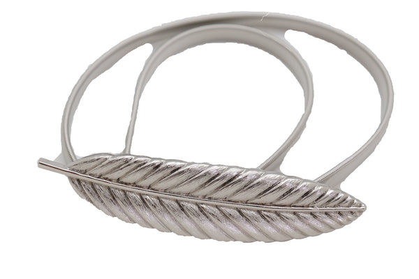 Brand New Women Silver Metal Leaf Elastic Waistband Fashion Belt Hip High Waist Size S M L
