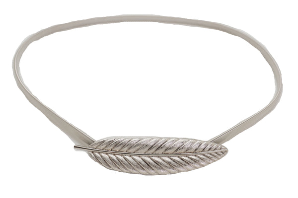 Brand New Women Silver Metal Leaf Elastic Waistband Fashion Belt Hip High Waist Size S M L