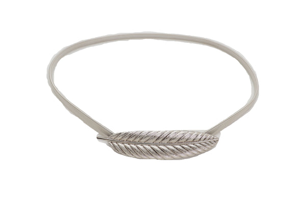 Brand New Women Silver Metal Leaf Elastic Waistband Fashion Belt Hip High Waist Size S M L