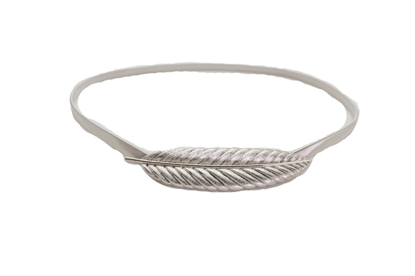 Brand New Women Silver Metal Leaf Elastic Waistband Fashion Belt Hip High Waist Size S M L