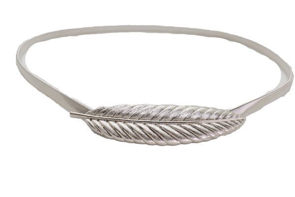 Brand New Women Silver Metal Leaf Elastic Waistband Fashion Belt Hip High Waist Size S M L
