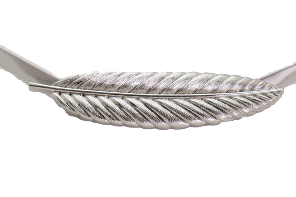 Brand New Women Silver Metal Leaf Elastic Waistband Fashion Belt Hip High Waist Size S M L