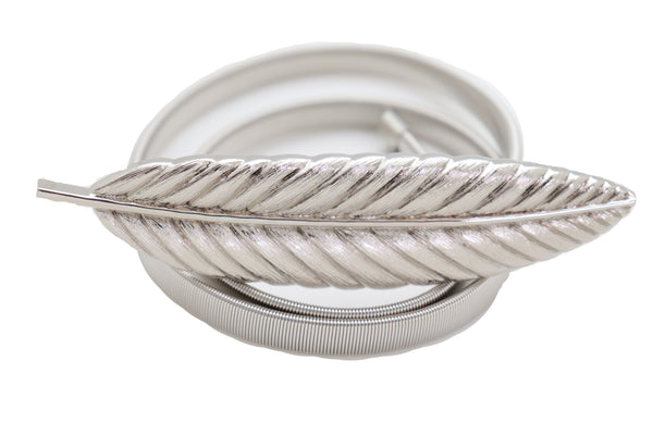 Brand New Women Silver Metal Leaf Elastic Waistband Fashion Belt Hip High Waist Size S M L