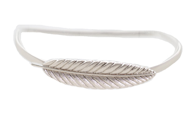 Brand New Women Silver Metal Leaf Elastic Waistband Fashion Belt Hip High Waist Size S M L
