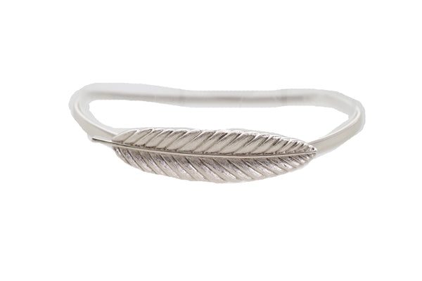 Brand New Women Silver Metal Leaf Elastic Waistband Fashion Belt Hip High Waist Size S M L