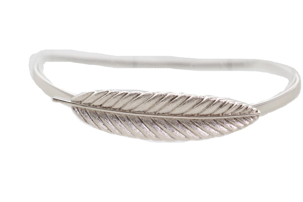 Brand New Women Silver Metal Leaf Elastic Waistband Fashion Belt Hip High Waist Size S M L